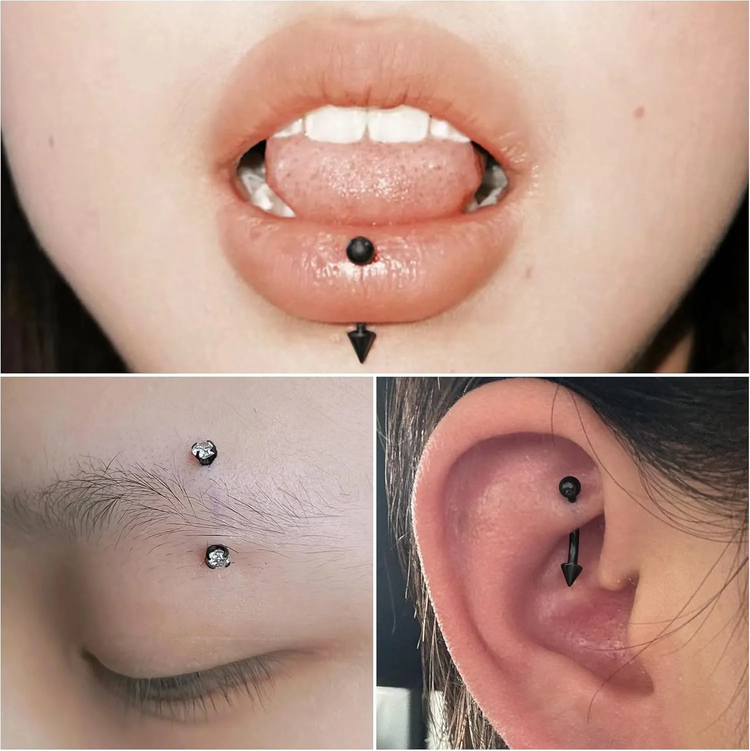 Vsnnsns Rook Daith Piercing Jewelry 16G Stainless Surgical Steel Curved Barbell Eyebrow Rings Vertical Labret Lip Piercing Jewelry Rook Daith Earrings for Women Men 6MM 8MM 10MM Hypoallergenic