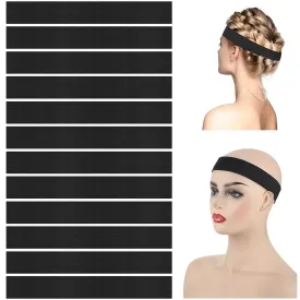 WILLBOND 12 Pcs Elastic Bands for Wigs Adjustable Lace Melting Edge Wrap 1.2 x 23.6 Inch Black Wig Headband Bands for Lace Front