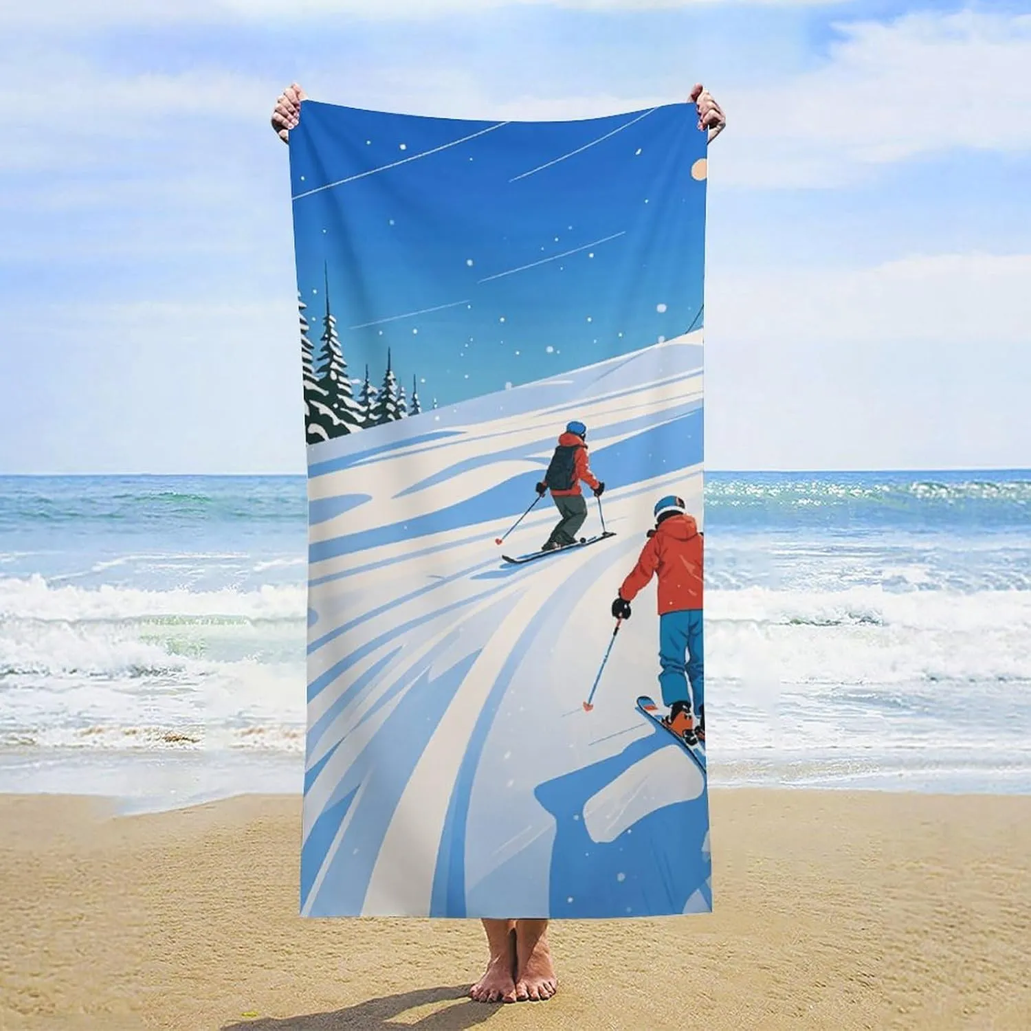 Winter Sports Ski Theme Beach Towel 31.5"X63" Oversized Quick Dry Pool Towels Soft Absorbent Microfiber Bath Towels Sand Free, Personalized Beach Blanket Lightweight Towel for Travel Swimming