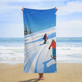 Winter Sports Ski Theme Beach Towel 31.5"X63" Oversized Quick Dry Pool Towels Soft Absorbent Microfiber Bath Towels Sand Free, Personalized Beach Blanket Lightweight Towel for Travel Swimming