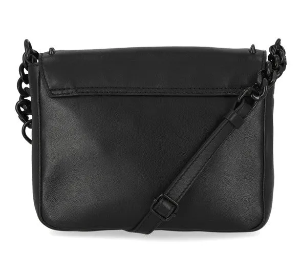 Women's Bar & Shield Cone Stud Flap Crossbody Purse - Black