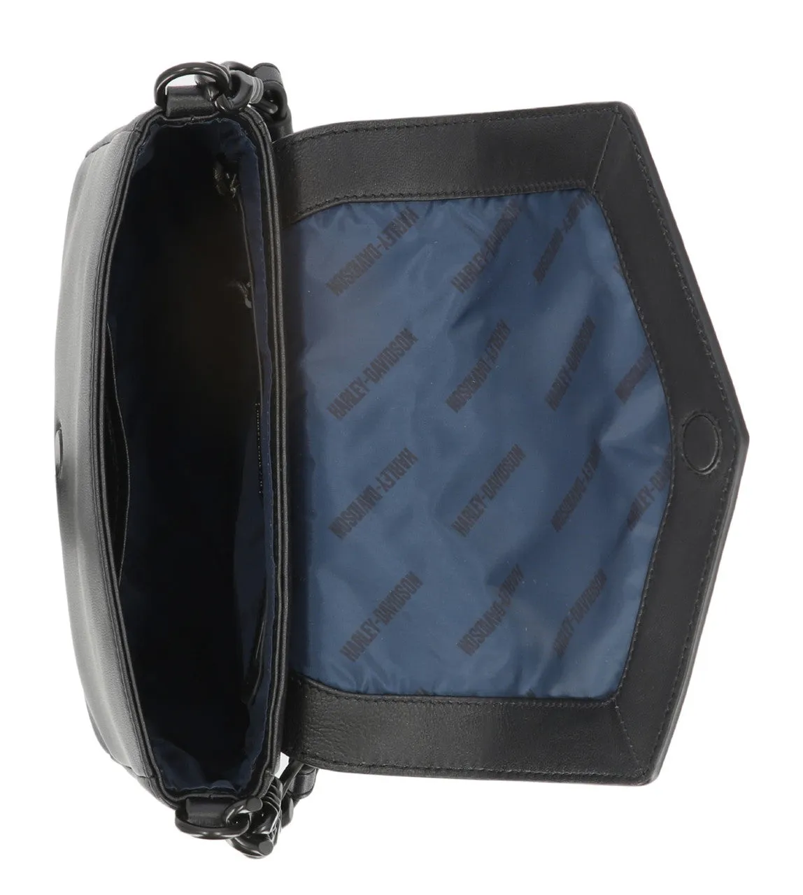 Women's Bar & Shield Cone Stud Flap Crossbody Purse - Black
