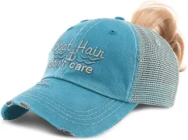 Womens Ponytail Cap Boat Hair Don't Care Style B Yacht Distressed Trucker Caps