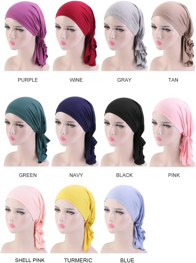 YYAOJHAO Pre Tied Headwrap for Women - Slip on Solid Bandanas Headscarf Chemo Skull Turban Hats Hair Cover Cap